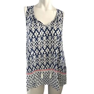 BeachLunchLounge Sleeveless Top‎ XS Ikat Print Tassel Tie Boho Vacation Summer